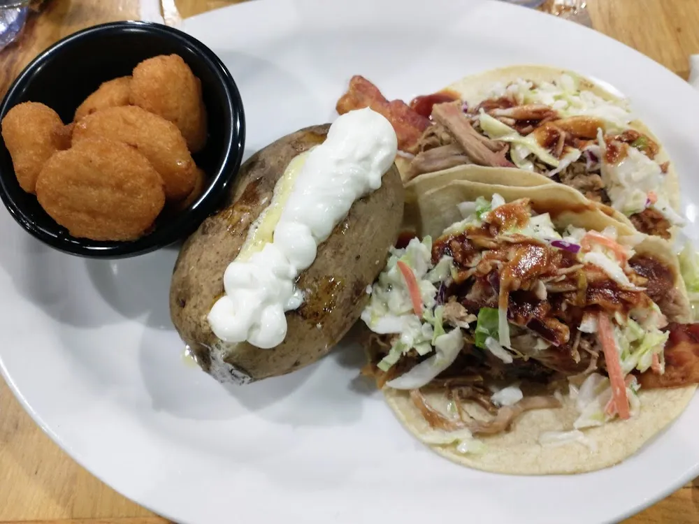 Big Daddy's Taco's with Baked Potato and Macaroni and Cheese Bites